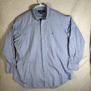 Vintage Ralph Lauren Yarmouth Dress Shirt Men 17.5 35 Blue Cotton Oxford